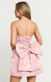 Wynn Mini Dress Strapless Ribbon Back Detail Dress in Pink
